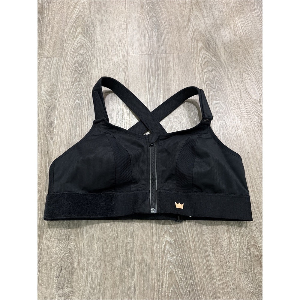 SHEFIT Black Front-Zip High-Impact Sports Bra with Crossback Straps